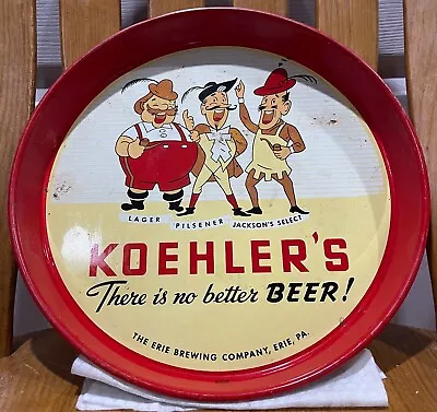 Wonderful Condition Erie Brewing Koehler 12  Metal Tin Litho Beer Tray VINTAGE • $39.99