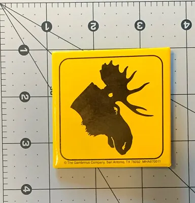 Moose Crossing Yellow Hazard Sign Pin Square By Gambrinus Co. Beer Ad • $2.75