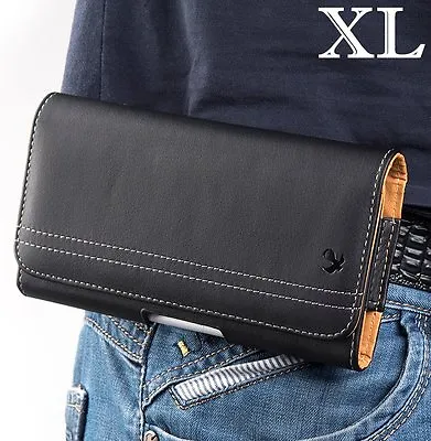 For XL LARGE Phones - BLACK Leather PU Pouch Holder Belt Clip Loop Holster Case • $9.52