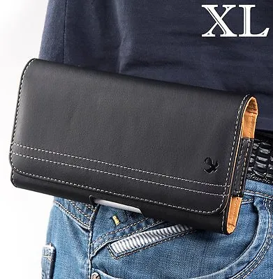 XL LARGE Phones - Horizontal BLACK Leather Pouch Holder Belt Clip Holster Cases • $9.52