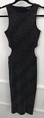 £8.50 • Buy TOPSHOP Black/Silver Body Con Party Dress With Cut Out Waist Detail UK Size 8