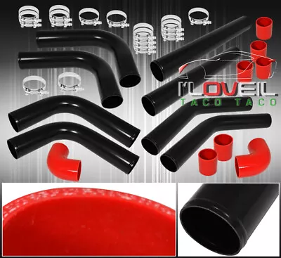 76mm Diy Aluminum 8 Piece Turbo Intercooler Black Piping Pipe Kit Red Coupler • $134.99