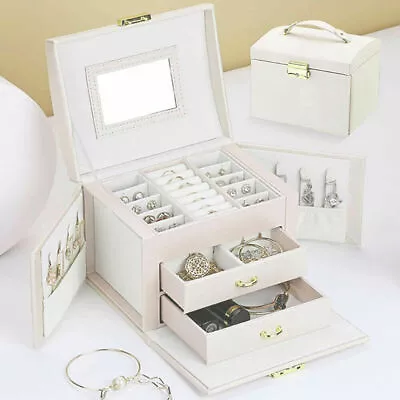 Large Jewellery Boxes Leather Storage Case Drawer Cabinet Necklace Organizer UK • £16.79