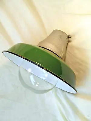 Vintage 12  Green Porcelain Gas Station Barn Bubble Light Fixture Benjamin • $58