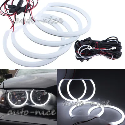 For BMW E46 M3 3 5 Series Cotton LED Angel Eyes Halo Ring Bright White 4Pc 131mm • $39.98