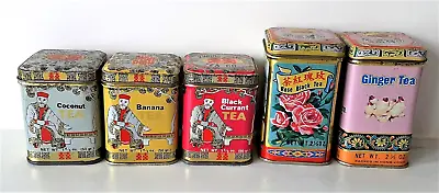 Vintage Hong Kong Kwong Sang Tea Co. Tin Cans Lot Of 5 Rose Black Ginger Banana • $49.99