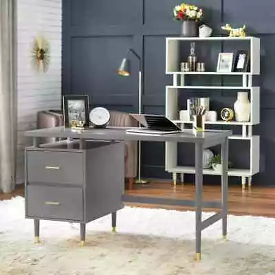 Desk Home Office 2-drawer Mid-Century Style Modern Desk In Charcoal Grey Finish • $349.77
