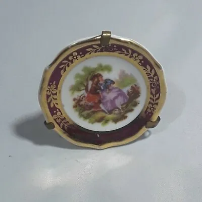  Vintage Minature Plate Meissner LImoges France On Stand Romantic Couple Gilded  • £6