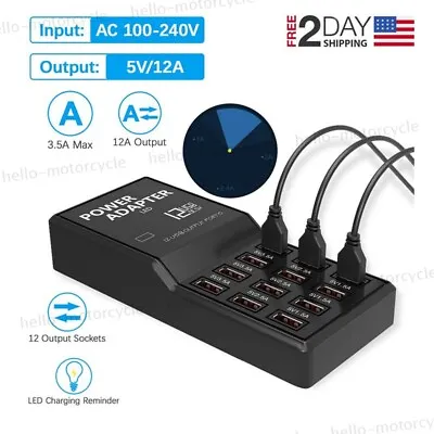 Multi 12 Port USB Charging Station Hub Desktop Wall Cell Phone Charger Organizer • $14.59