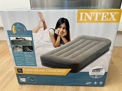 SINGLE Intex Dura-Beam Deluxe Pillow Rest Raised Inflatable Airbed With Pump • £39.99