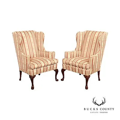 Hickory Chair Queen Anne Style Pair Of Mahogany Wing Chairs • $1495