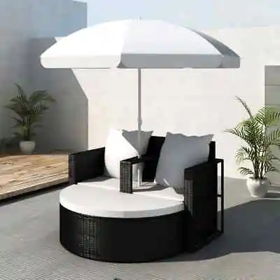 $414.95 • Buy Garden Lounge Set With Parasol Deluxe Patio Outdoor Furniture Rattan Daybed