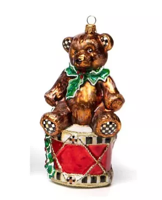 MACKENZIE CHILDS Glass Ornament -  DRUMMER BEAR • $125