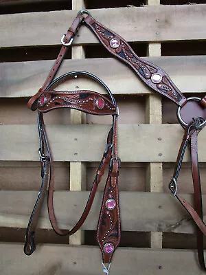 Pony Western Headstall Breast Collar Horse Trail Barrel Pleasure Bridle Tack Set • $69.98