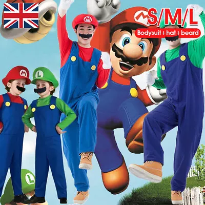 Kids Boys Girls Super Mario Luigi Plumber Bros Fancy Dress Party Outfits Costume • £8.32