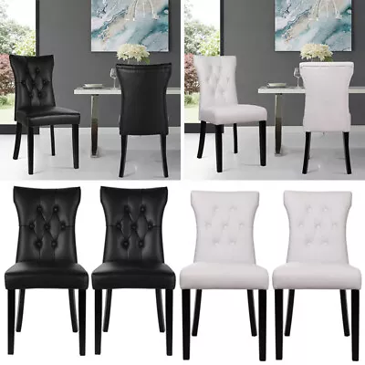 2/4pcs Faux Leather Dining Chairs With Solid Wooden Legs Home Dining Room Café • £105.95