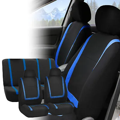 Car Seat Covers Blue Black Full Set For Auto Truck SUV With Head Rests • $29.99