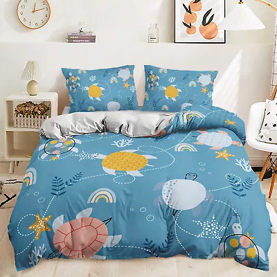 Ocean Bottom Turtle Coral Duvet Quilt Cover Single Double Bedding Set Pillowcase • £9.59