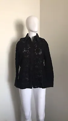$35 • Buy Zara, Lace Flower Embroidered Black Long Sleeve Button Down Shirt