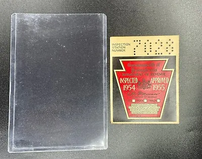 1954-1955 Pennsylvania Inspection Sticker W/ HOLDER Pa VTG UNISSUED! Antique • $29.98
