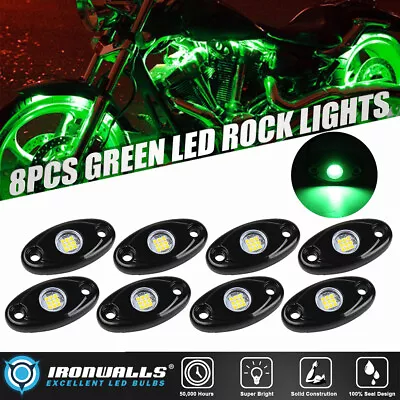 8X Green LED Rock Lights Underbody Glow Pods For Harley Honda Yamaha Motorcycle • $39.99