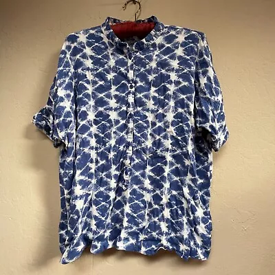 & Other Stories Women's Blue White Print Mandarin Collar Short Sleeve Shirt Sz 8 • $24.74