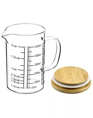 Glass Measuring Cup With Lid Graduated Beaker Mug With Handle Borosilicate • $19.36