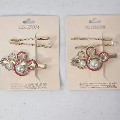 Lot Of 2 Mickey Mouse Women Girl Hair Clips Bobby Pins Gold Tone Pearl 3 PCs New • $12.99