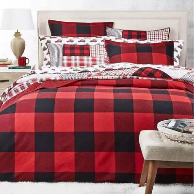 Martha Stewart 100% Cotton Flannel Duvet Cover Buffalo Check Red/Black Queen$100 • $62.99