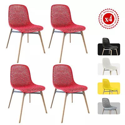 £104.99 • Buy Dining Chairs Set Of 4 Retro Eiffel Kitchen Chairs Wooden Legs Plastic Chair
