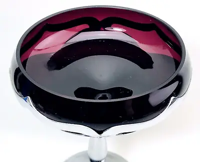 $34 • Buy Purple Amethyst Art Deco Chrome FARBER BROS Pedestal Bonbon Dish 1930's Vintage