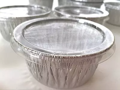 100 Aluminum Foil Muffin Cupcake Ramekin Disposable Cups With Lids 4oz • $33.21