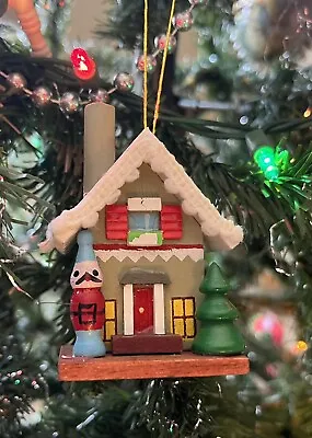 Vintage Cottage House Wooden Christmas Tree Ornament Decor • $9