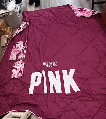 PINK Victoria's Secret MaroonFloral Reversible Comforter And 2 Pillowcases • $175