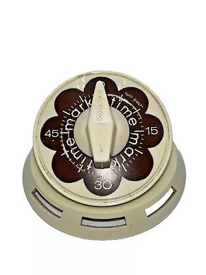 Vtg Kitchen Timer MARK TIME One Hour Bell Brown Daisy Flower Cream Retro 60's • $13.99