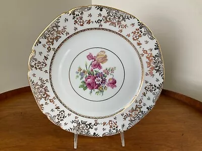 Czechoslovakia VICTORIA China Dinner Plate Gold & Multicolored Florals 10” • $18.50