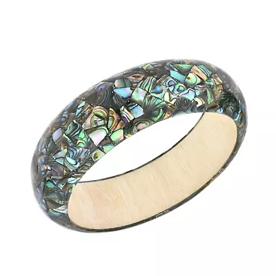 Vibrant Mosaic Peacock Abalone Shell Inlays On Wood Bangle Bracelet • $24.09