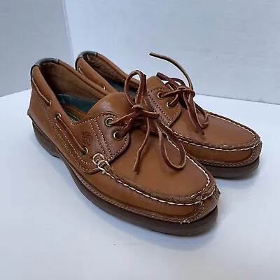 Dexter Vintage Women 7 N Narrow Brown Leather Round Toe Lace Up Boat Shoes NEW • $49.90