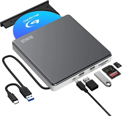 Slim External Blu Ray DVD Drive USB 3.0 & Type-C Burner Writer W/ SD/TF Ports • £121.79