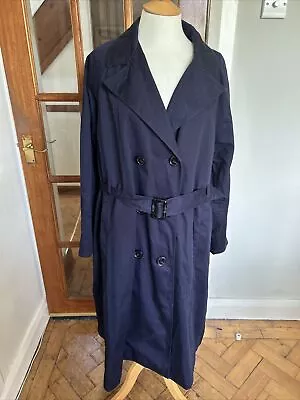 M&S Collection Rain Mac Trench Coat Navy Blue Tartan Plaid Lining Sz 20 VGC • £26.99