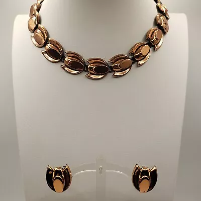 Matisse Renoir Copper Tulip Choker Necklace & Earrings Vintage Clip Screw Back • $65