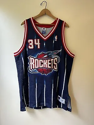 $200 • Buy Vintage Hakeem Olajuwon Champion Jersey Sewn Houston Rockets NBA Size 48