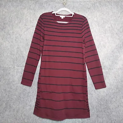 J Jill Shirt Dress M Knit Shift Modal Long Sleeve Pockets Knee Length Burgundy • $23.45