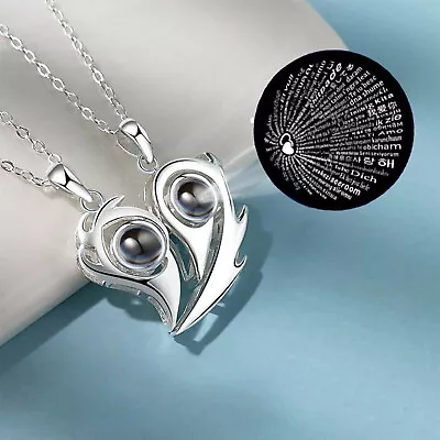 I Love You Couple Pendant In 100 Languages  Magnetic Stitching Clavicle Necklace • $2.30