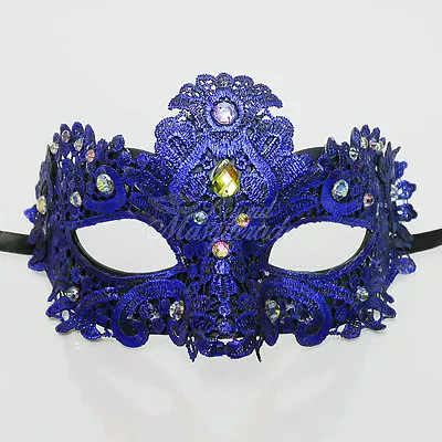 Lace Mardi Gras Masquerade Mask Embellished W/ Gems For Women M3206 [Royal Blue] • $8.95