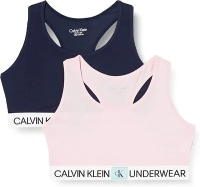 Calvin Klein GIRLS 2 Pack CK Bralette 12-14 Years  Pink / Navy New Logo • £24.99