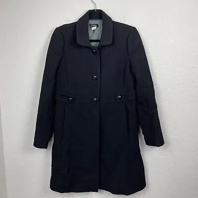 J Crew Peacoat Womens 8 Black Button Up Wool Longline Lined Pockets Winter Cozy • $59.99