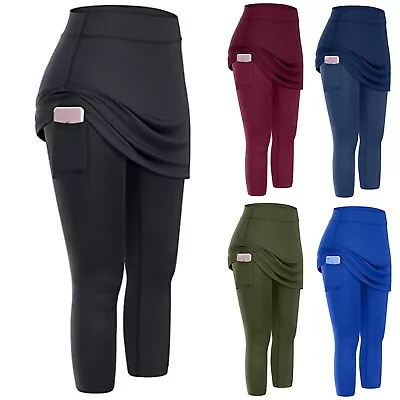 £14.85 • Buy Womens Yoga Pants With Pocket Pack Women Tennis Skirted Leggings Pockets Elastic