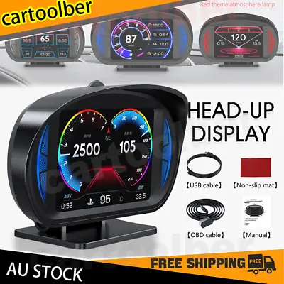 OBD2+GPS HUD Gauge Head Up Display Car Digital Odometer Alarm Boost Water Temp • $69.99