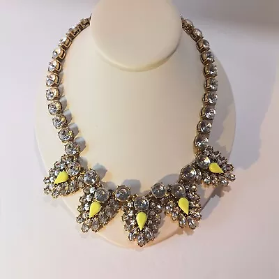 J. Crew Gold-tone Chunky Clear Rhinestone Yellow Accents Statement Necklace • $10.99